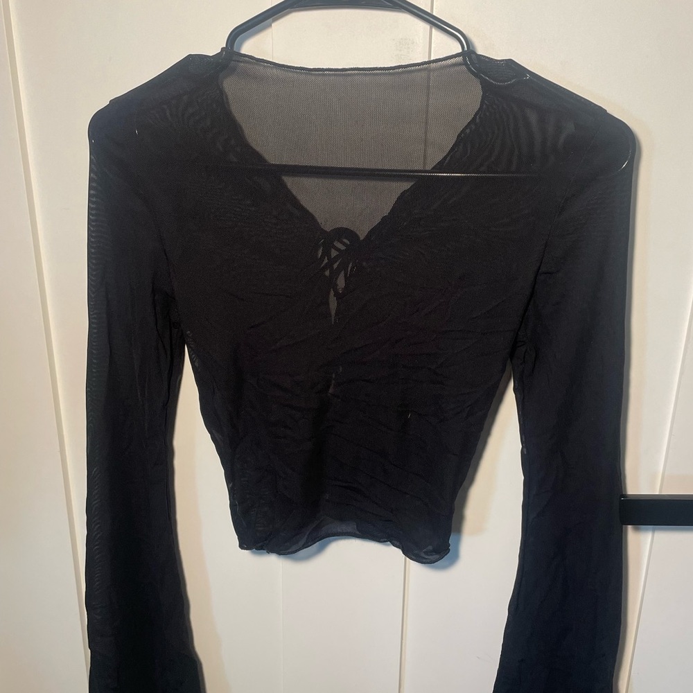 Mesh Long Sleeve Lace up top